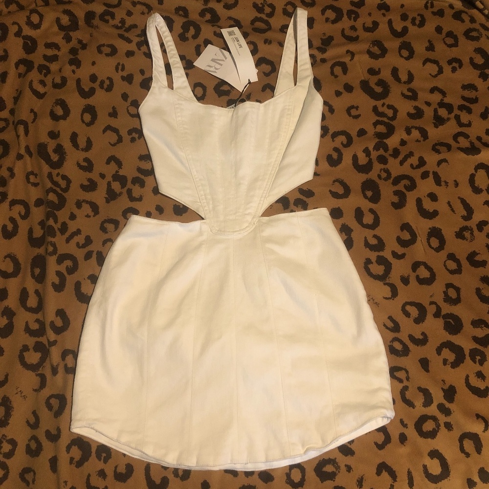 NWT Zara White Denim Cut Out Dress